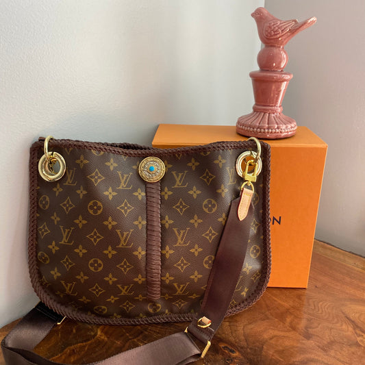 The Peacock -Orvis bags Monogram Hobo Crossbody in Brown - Gold Hardware