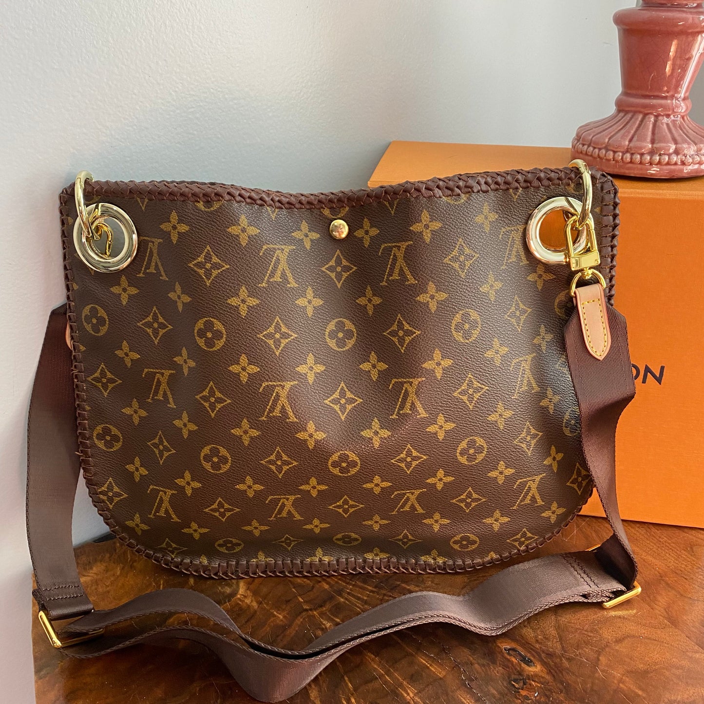 The Peacock -Orvis bags Monogram Hobo Crossbody in Brown - Gold Hardware