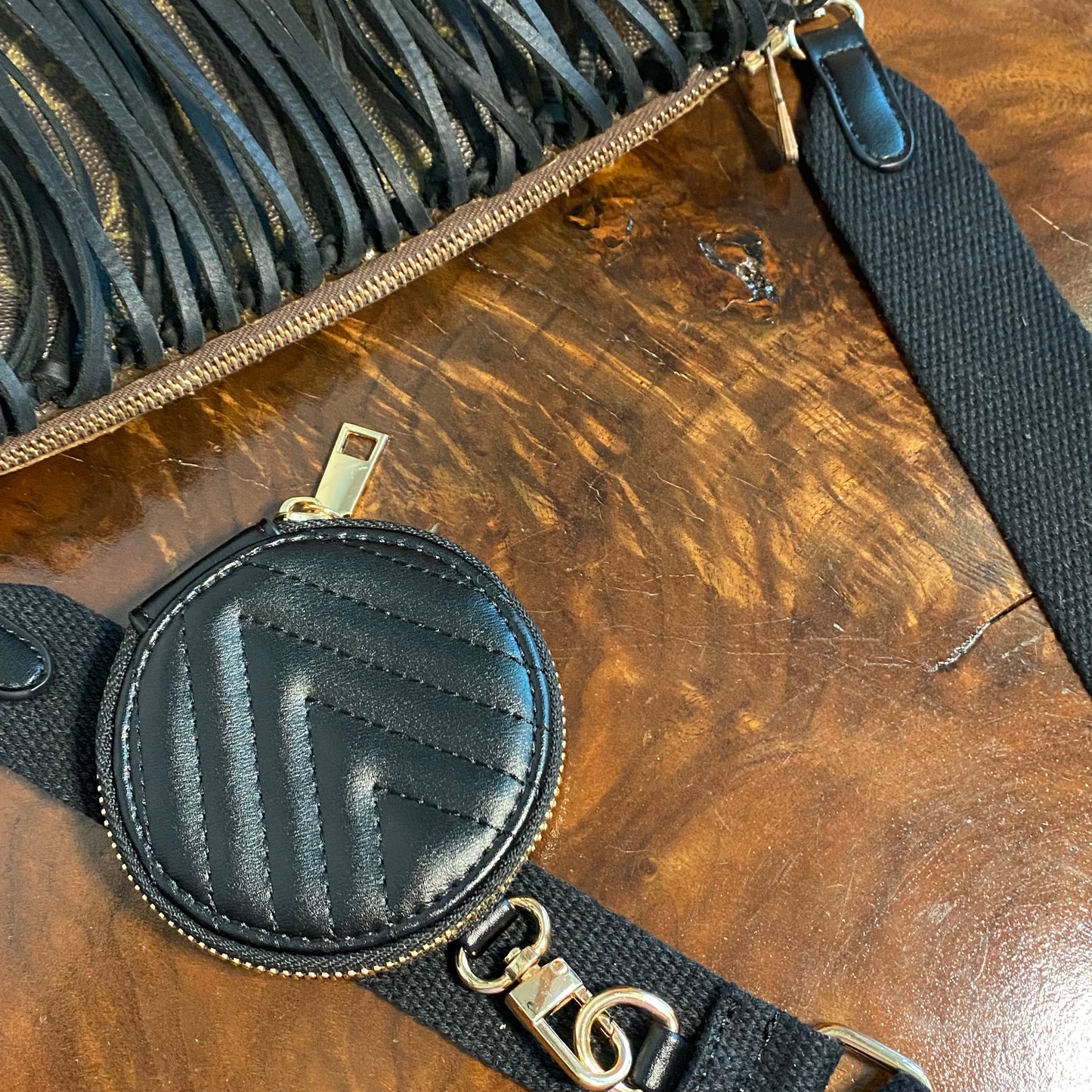 The Partridge -Orvis bags Monogram in Black Fringe Crossbody Bag