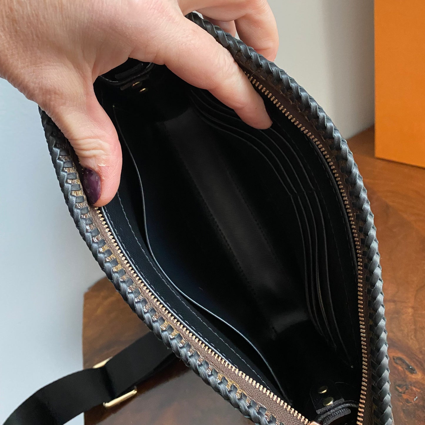 The Swan Crossbody -Orvis bags Monogram in Black with "LV-like" Charm