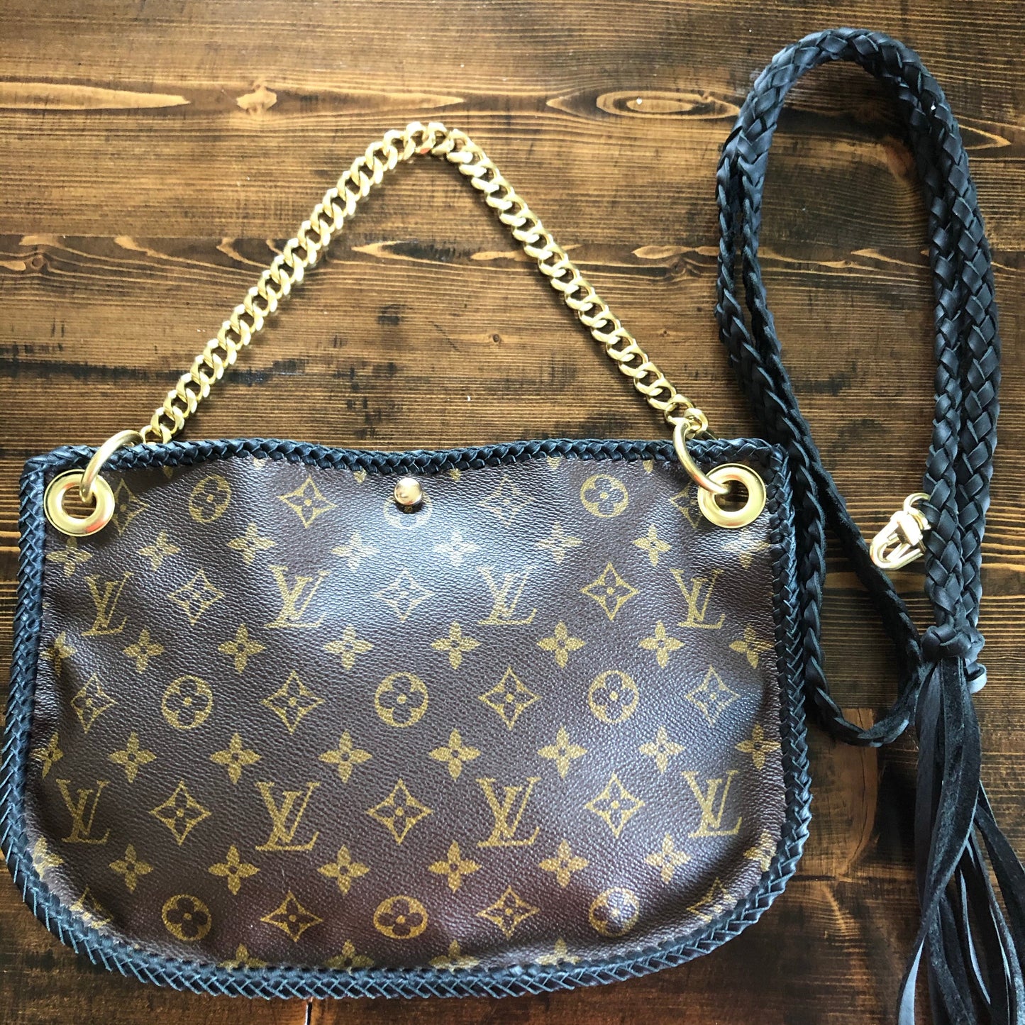 The Peacock -Orvis bags Monogram Hobo Crossbody in Black - Brass Hardware