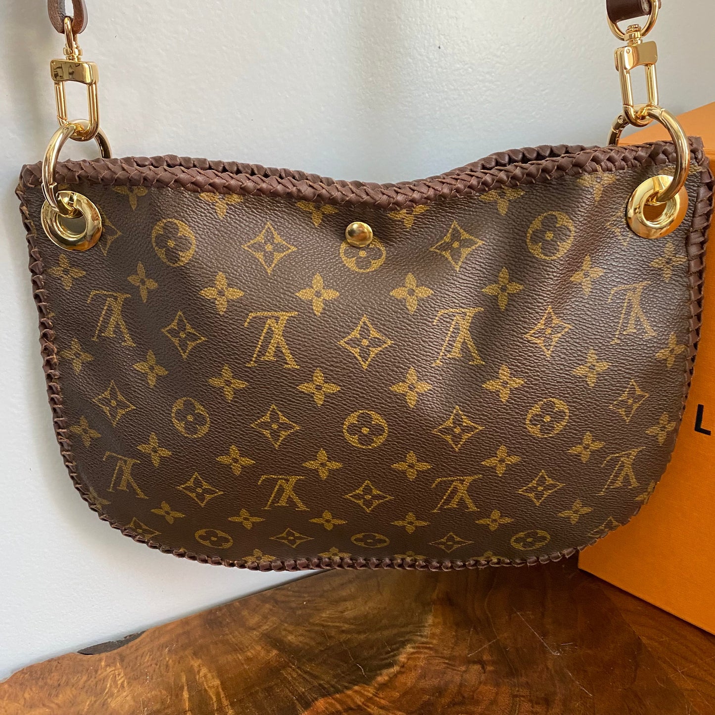 The Peacock -Orvis bags Monogram Hobo Crossbody in Brown - Gold Hardware
