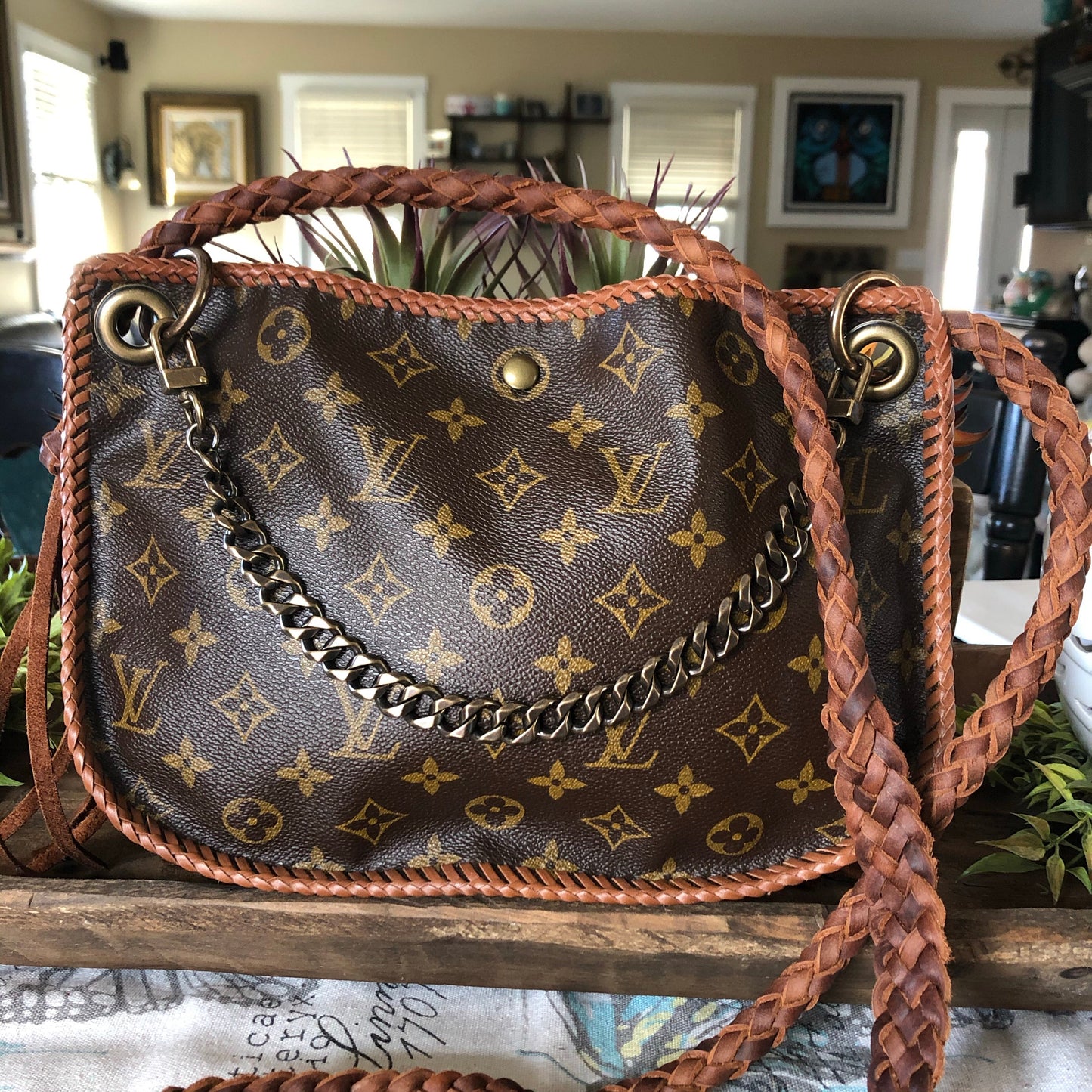 The Peacock -Orvis bags Monogram Hobo Crossbody in Caramel - Antique Brass Hardware