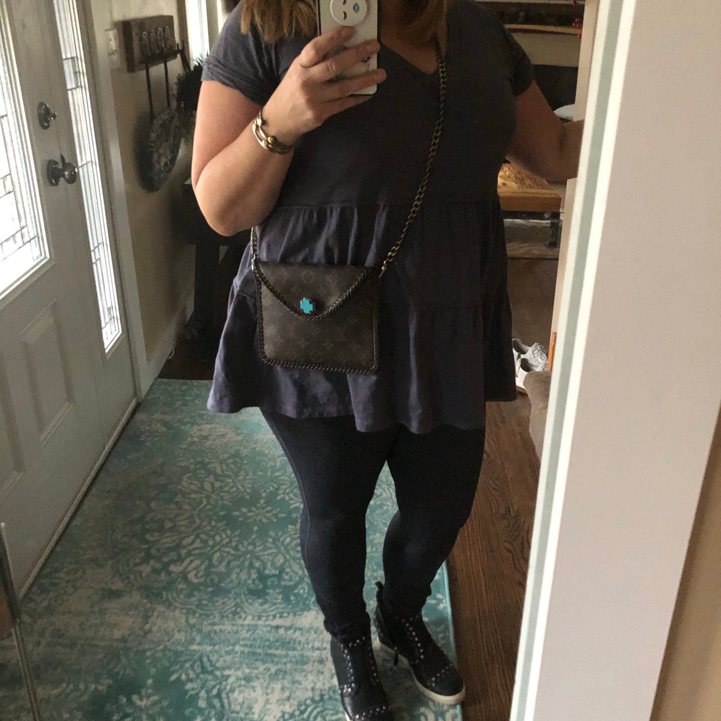 Kathy's Special Falcon - Turquoise Monogram Wristlet/Crossbody/Clutch with back pocket