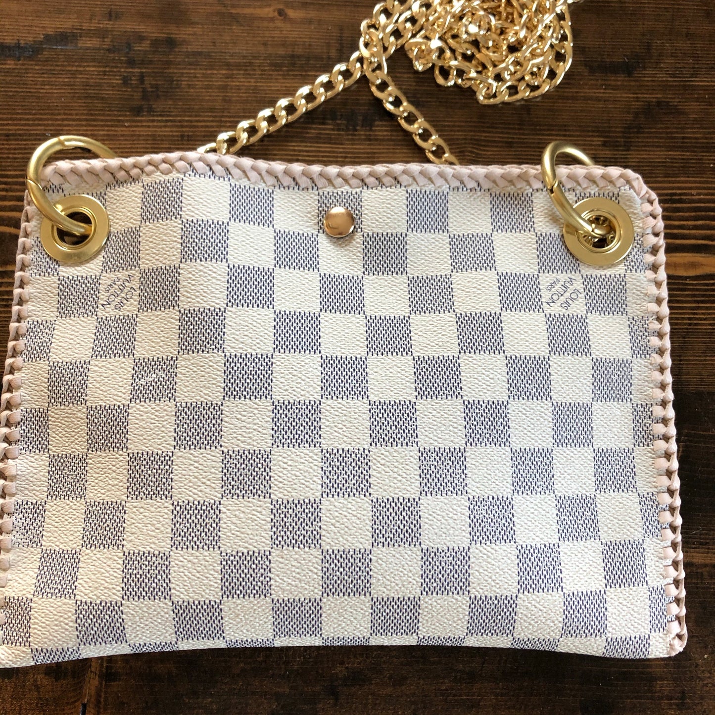 The Nuthatch -Orvis bags Damier Azur Shoulder Bag with Gold Crossbody Chain