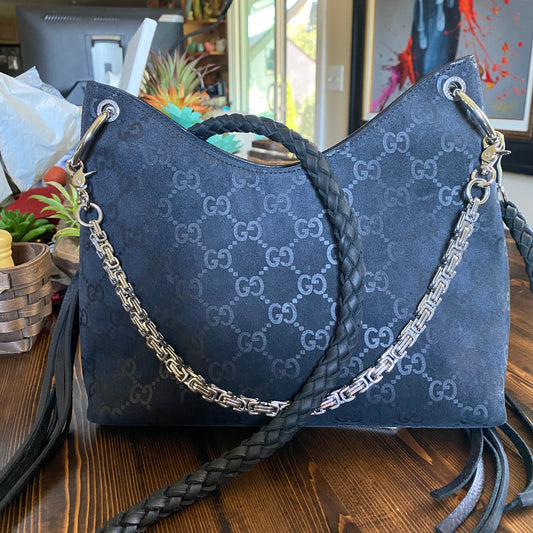 The Peacock -Orvis bags Suede GG Hobo in Black Crossbody