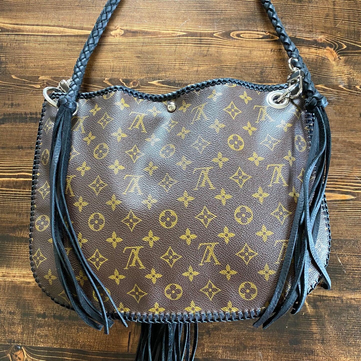The XL Peacock - Black Monogram Hobo Crossbody - Silver Hardware
