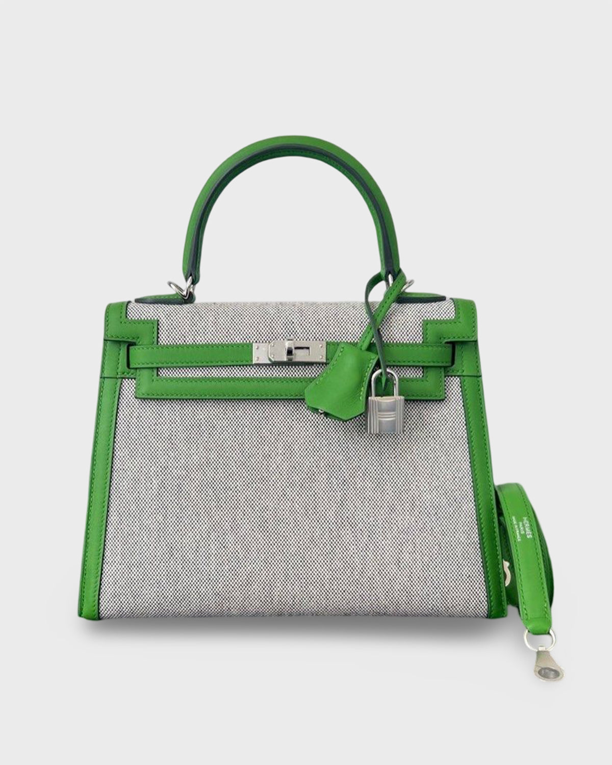 Hermes Kelly 25 Toile Sellier Vert Yucca Swift/Toile PHW