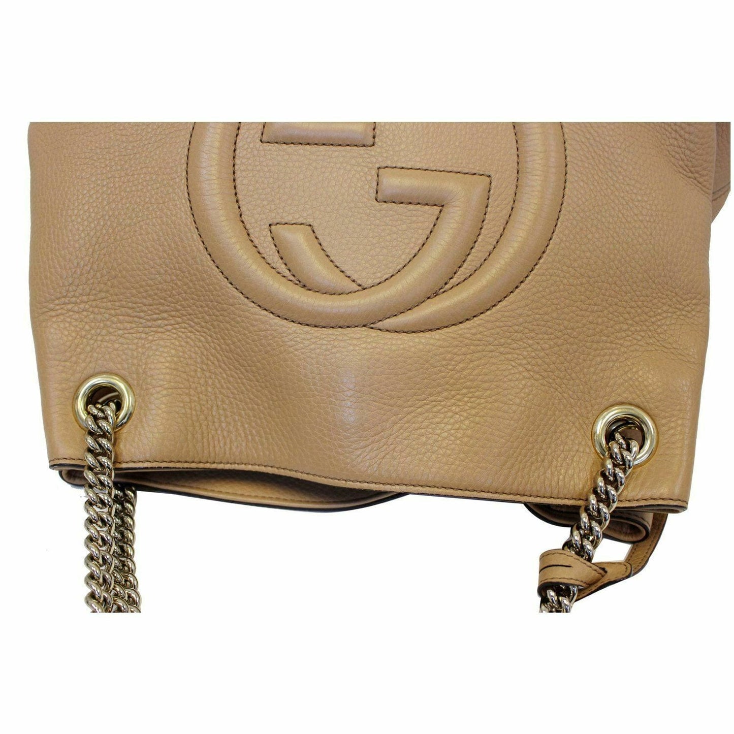 GUCCI Soho Pebbled Leather Chain Shoulder Bag 308982 Beige