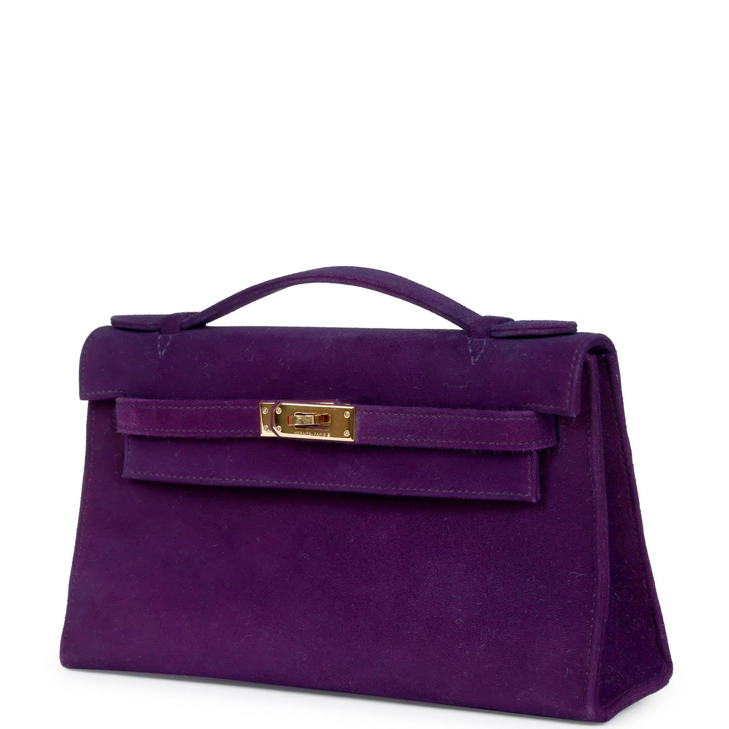Vintage Hermes Kelly Pochette Violet Doblis Gold Hardware